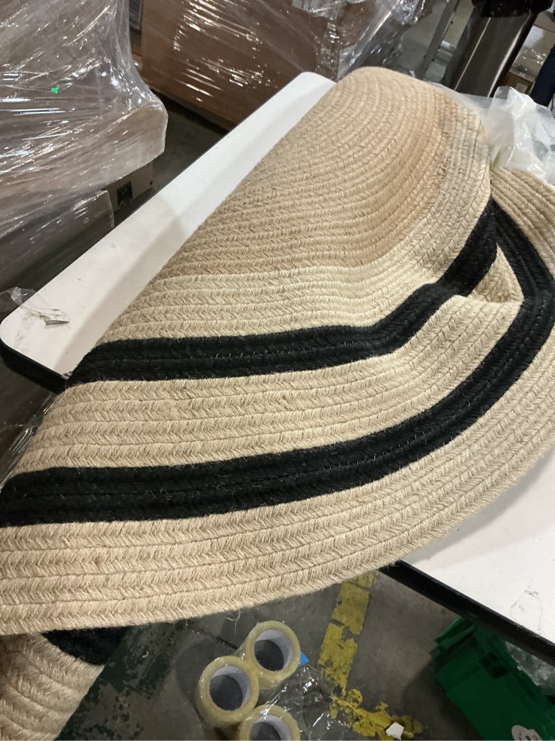 Condition photo showing Good Condition for DEXI Round Jute Rug Natural Fiber 5x5, Braided Woven Area Rugs No Shed, Soft Neutral Rustic Carpet Mat for Indoor Outdoor Patio Dining Living Room Bedroom Farmhouse, 5ft, Ivory/Black 5' x 5' (Round) Ivory/Black