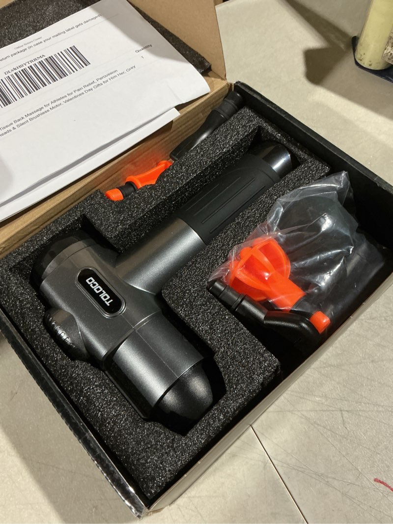 Condition photo showing Good Condition for TOLOCO Massage Gun, Deep Tissue Back Massage for Athletes for Pain Relief, Percussion Massager with 10 Massages Heads & Silent Brushless Motor, Valentines Day Gifts for Him Her, Grey