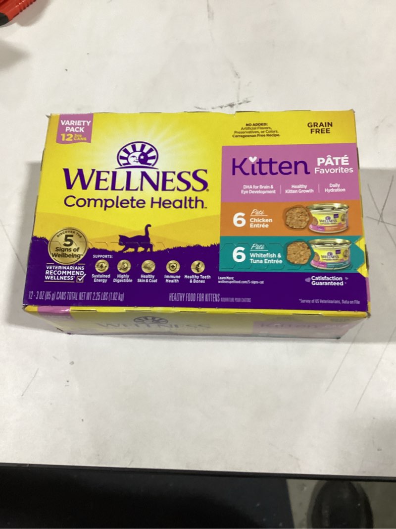 Condition photo showing As Is for Wellness Complete Health Pate Kitten Wet Cat Food, Natural, Protein-Rich, Grain Free, 3 Ounce, 12 Pack, (Whitefish & Chicken Variety Pack) Kitten Variety Pack 3 Ounce (Pack of 12)
