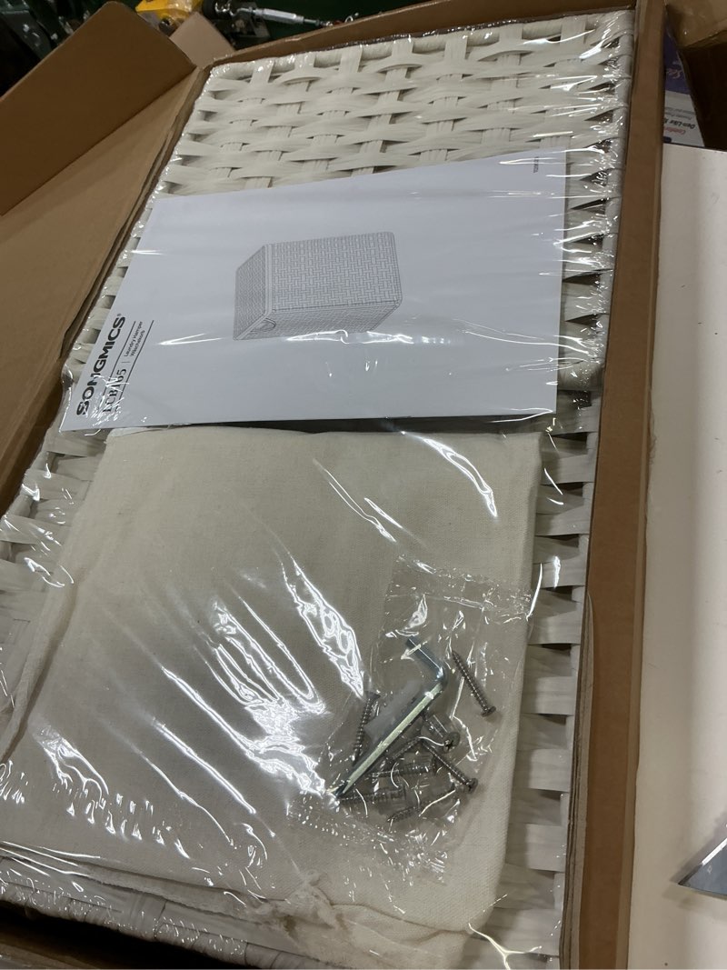 Condition photo showing New/Like New for SONGMICS Laundry Hamper with Lid, 17.2 Gallon (65 L) Synthetic Rattan Clothes Laundry Basket with Lid and Handles, Foldable, Removable Liner, Cloud White ULCB165W01 Cloud White 65 L