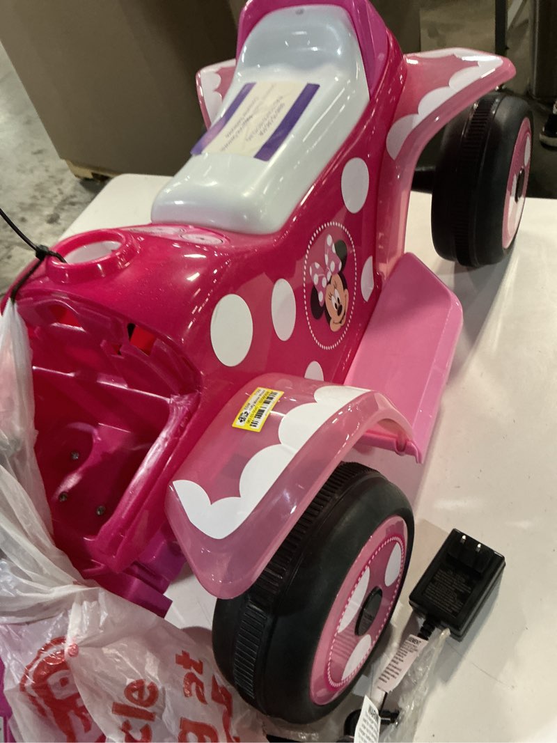 Condition photo showing As Is for kid trax toddler disney princess electric quad ride on toy, kids 1.5-3 years old, 6 volt battery and charger included, max weight 45 lbs, princess pink disney princesses pink