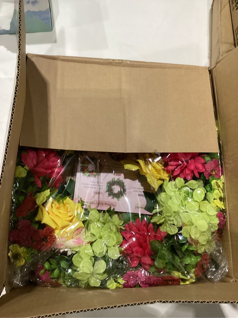 Condition photo showing New/Like New for martine mall spring wreaths for front door 24 inch large spring summer door wreath vibrant colorful hydrangea rose wreaths artificial flower wreath for indoor outdoor wall farmhouse porch window decor