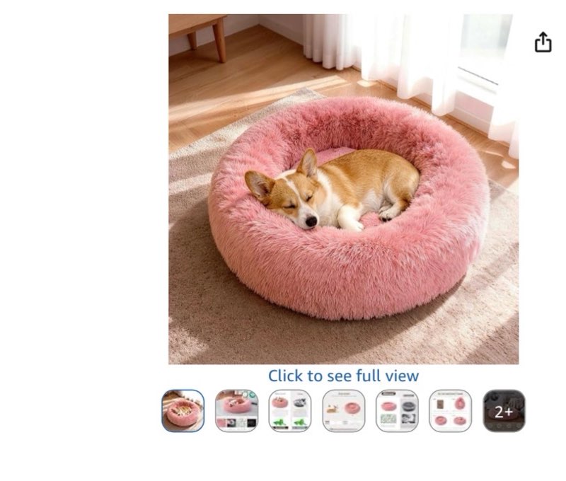 donut dog bed medium size dog, round cat beds for small medium dogs and cats with washable fluffy faux fur, cute comfort pet bed with anti-slip bottom, pink,