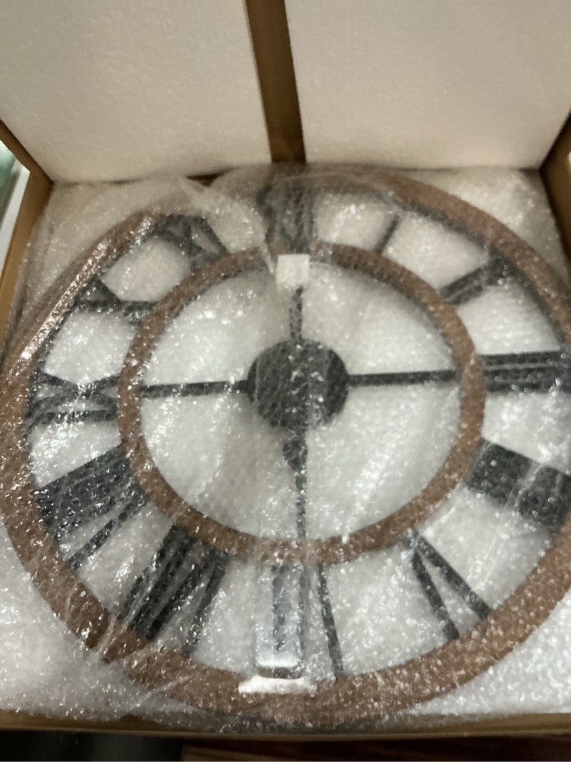 Condition photo showing New/Like New for 24 inch large rustic wall clock silent non-ticking wooden wall clocks with roman numerals farmhouse decorative clock for living room bedroom office (brown, 24 inch) brown 24 inch