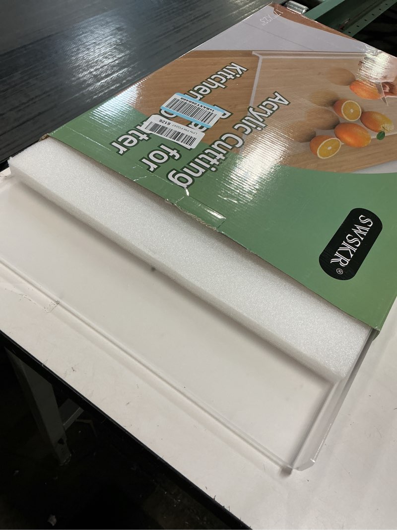 Condition photo showing Good Condition for Acrylic Cutting Board with Counter Lip,23''x17"Large Clear Cutting Board for Kitchen Countertop,Non-Slip,60% Thicker,Perfect for Bread,Meat,Veggies & More,Great Kitchen Essential Gadgets & Decor Clear 23"L x 17"W