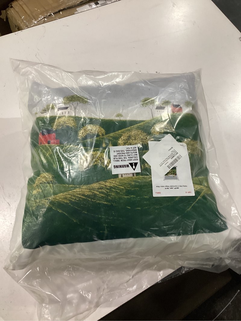 Condition photo showing New/Like New for stupell industries rolling hills in countryside village decorative printed throw pillow design by warren kimble, 18 x 7 x 18