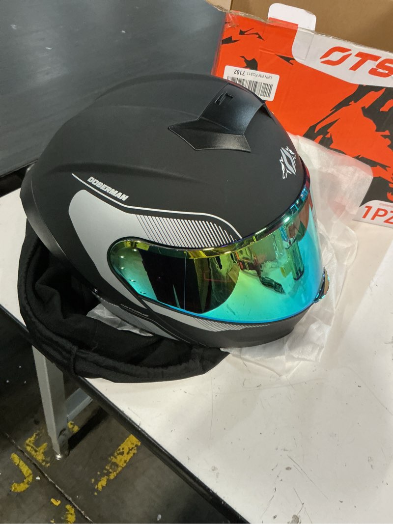 Condition photo showing Good Condition for orthrus modular led full face motorcycle helmet - dot approved flip-up dual visor sun shield & bluetooth ready for adults men women - street bike/motocross (dobermann silver, xl) dobermann silver x-large