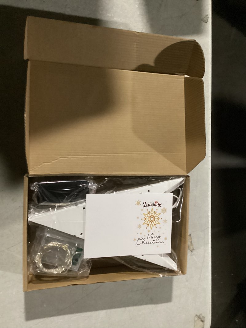 Condition photo showing New/Like New for Lewondr Christmas Paper Star Lantern 3 Pack, Hanging Fourteen-Pointed Star Lights with Remote Control, LED Paper Lanterns with 6H Timer for Holiday Home Decoration, 21.65×21.65×1.97 Inch, Warm Light Fourteen-pointed Star A