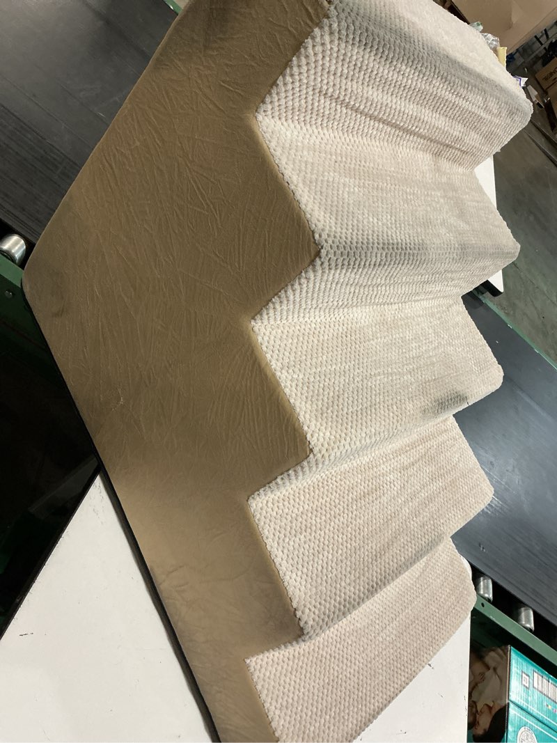 Condition photo showing As Is for dog stairs for small dogs, 5 tier wider pet stairs for high beds, 23.6" h non-slip dog steps for old cats, puppies, small medium dogs, 19.7x29.5x23.6 inch, beige beige 5.0 19.7x29.5x23.6 inch