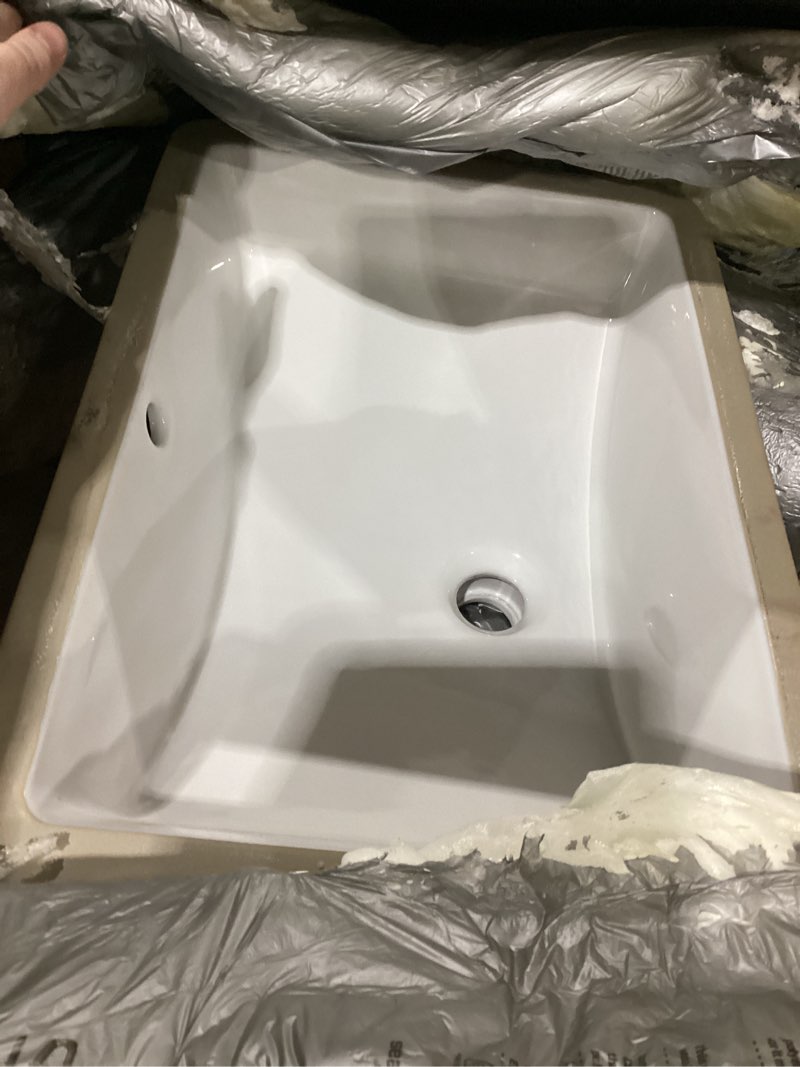 Condition photo showing Good Condition for MSI 17 inch x 13 inch Flat Rectangle Porcelain Ceramic Undermount Bathroom Vanity Vessel Sink, White White 20"x15" - Flat Base