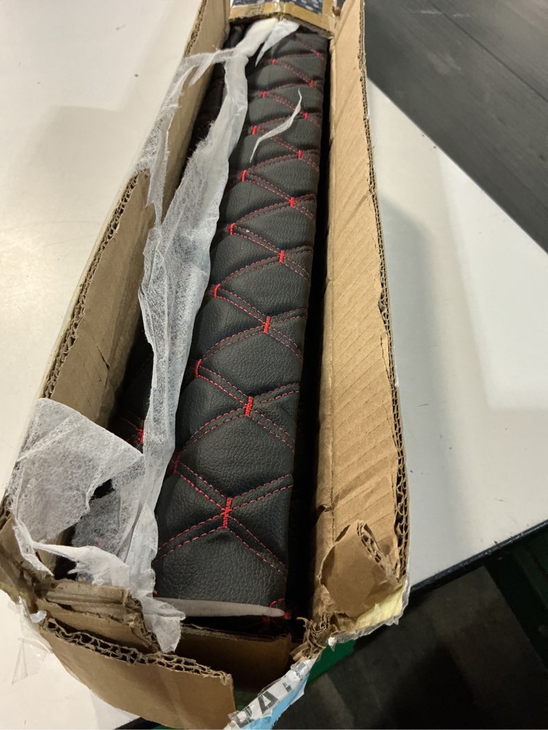 Condition photo showing Good Condition for smoothnovelty 1.1 yards diamond quilted vinyl headliner material 55 in wide faux leather with foam backed 2" x 3" diamonds pattern fabric for car furniture upholstery(black, red thread) black, red thread 1.1 yards