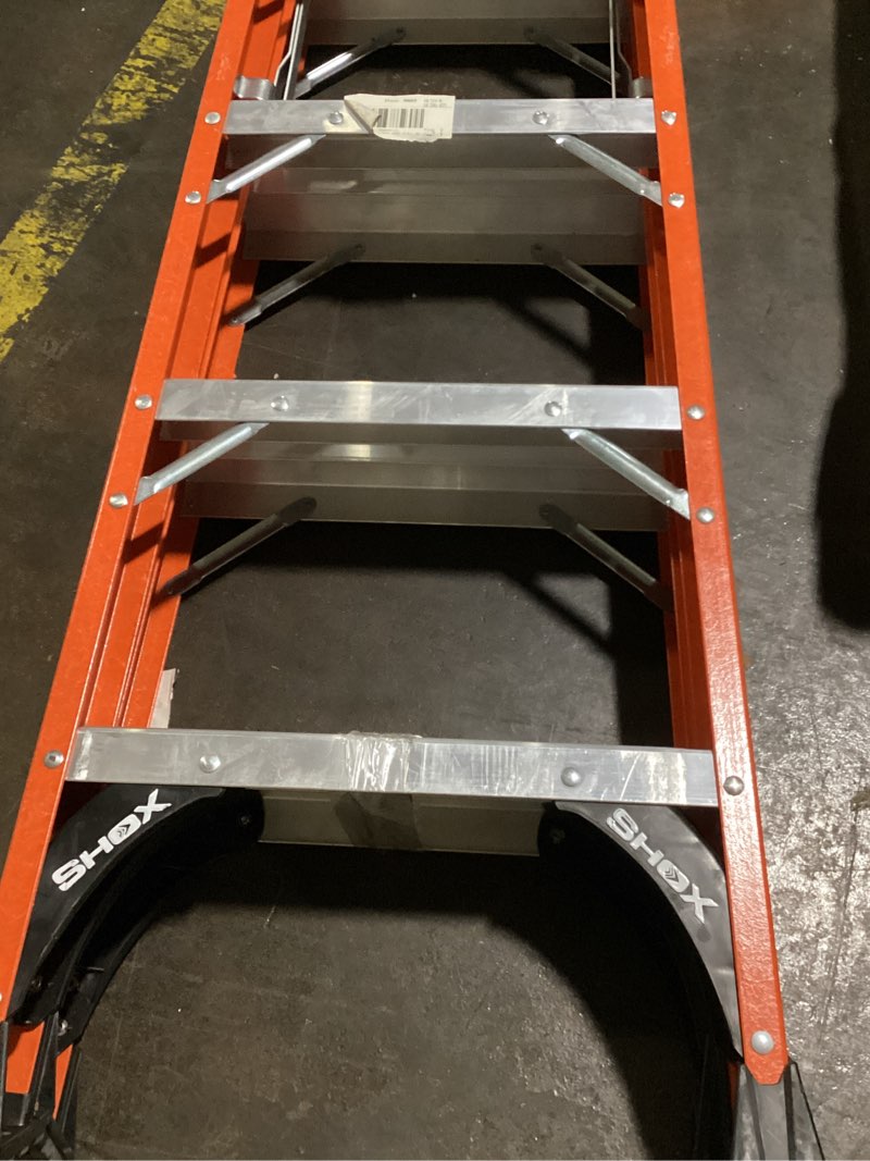 Condition photo showing As Is for louisville ladder 6-foot fiberglass twin front step ladder, 375-pound load capacity, type iaa, fm1406hd front ladder 6 feet