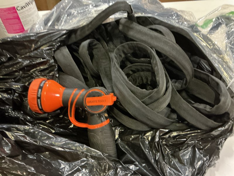 Condition photo showing As Is for giraffe tools garden hose 50ft lightweight lay flat water hose kink free flexible hose with 9 spray function nozzle?black?