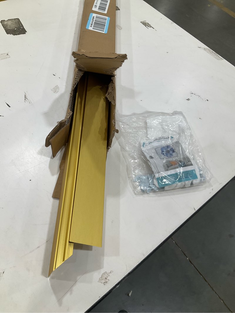 Condition photo showing Good Condition for coengwui aluminum corner guards, peel and stick l-shaped molding trim for wall table door frame protection and decoration (matte gold, 3pcs x 2.9ft x 0.8in) matte gold 3pcs x 2.9ft x 0.8in