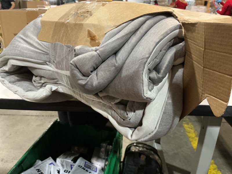 Condition photo showing As Is for bedsure king comforter set - cooling and warm bed set, light grey reversible bedding for all season, 3 pieces, 1 king size comforter (102"x90") and 2 pillow cases (20"x36") king 04 - light grey - reversible