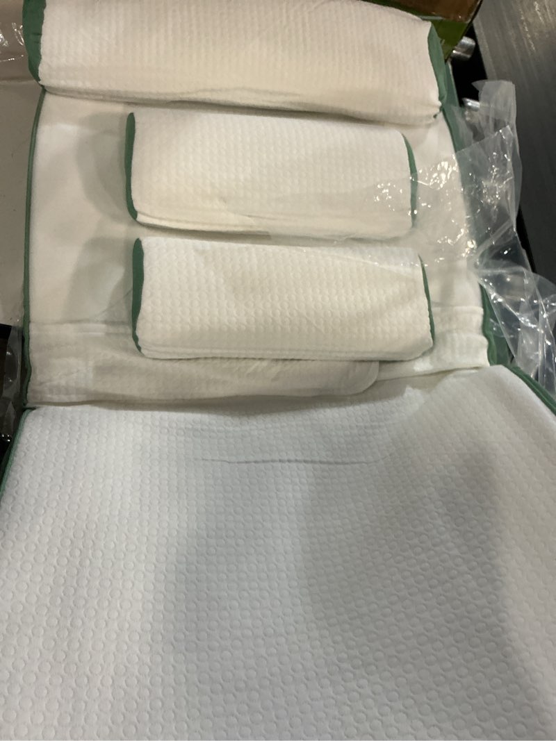 Condition photo showing As Is for infants feeding pillow, baby anti overflow feeding pillow, baby multifunctional feeding support pillow, travel portable, removable adjustable,green