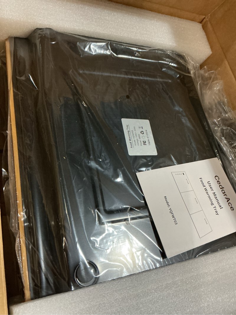 Condition photo showing New/Like New for Food Warmers for Parties Buffet, 47"x12" Assemblable Electric Warming Tray with 8 Level Temperature Adjustment and 8 Hour Timer, Upgraded Desktop-Protecting Food Warming Mat Tri-Plate:47"x12" Black&gold