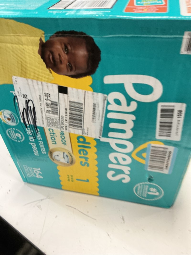 Condition photo showing New/Like New for pampers swaddlers diapers, size 1 (8-14 lbs), 164 count, absorbent, keeps baby dry and comfortable, skin safe disposable baby diaper size 1 164