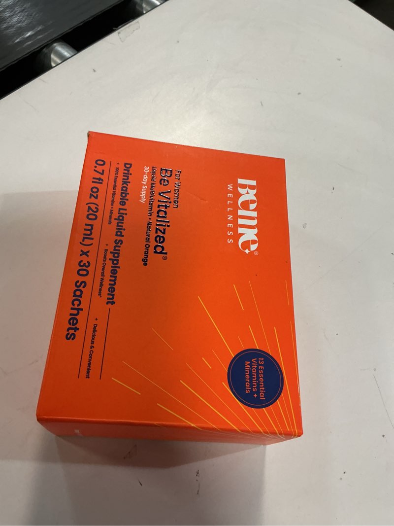 Condition photo showing New/Like New for (Best before 27/nov/2026) BeMe Liquid Multivitamins for Women - Advanced Liquid Delivery System with 13 Vitamins & Minerals - Tear & Go Sachets, Non-GMO, Orange Flavor (30 Sachets) Orange - Women 1.88 Pound (Pack of 1)