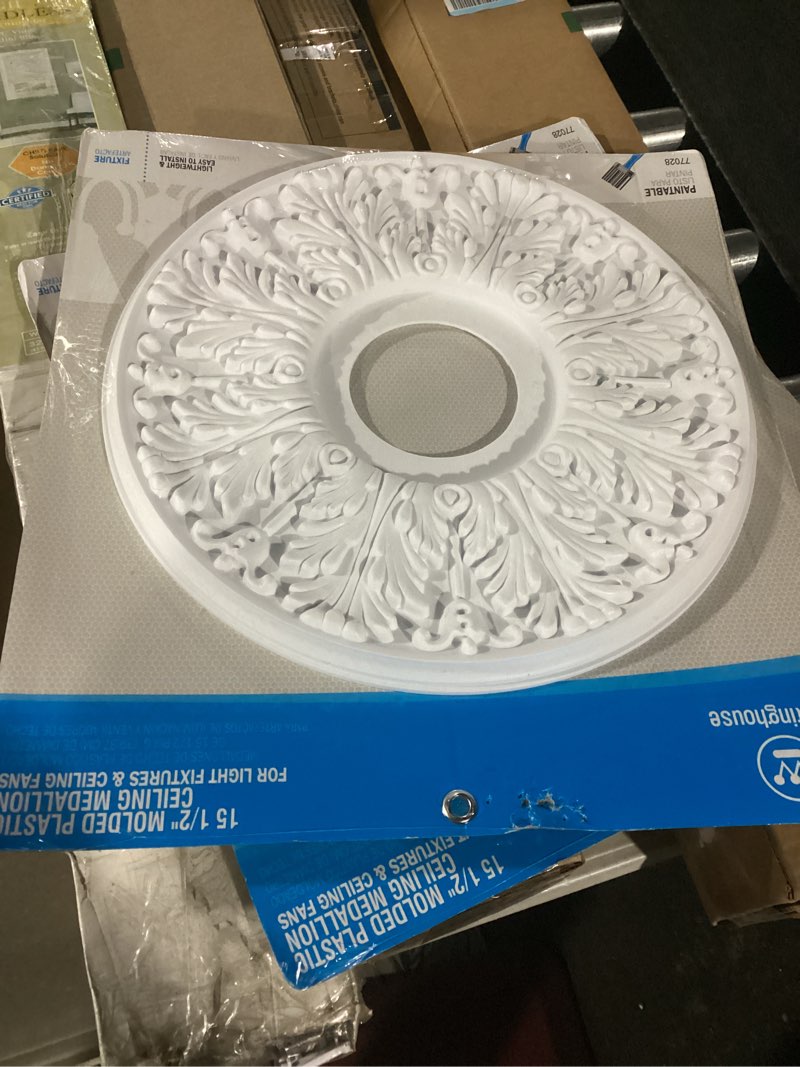 Condition photo showing Good Condition for Westinghouse 7702800 15-1/2-Inch Victorian White Finish Ceiling Medallion
