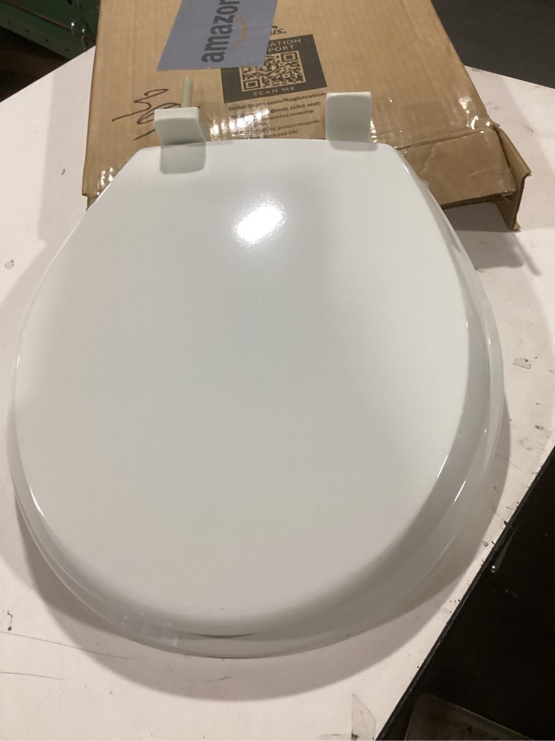 Condition photo showing Good Condition for Mayfair Cassel Slow Close Toilet Seat, Easy Clean, Non Slip Premium Wood Seat, Easy Install, Made in USA, Round, White Round 1 - Toilet Seat