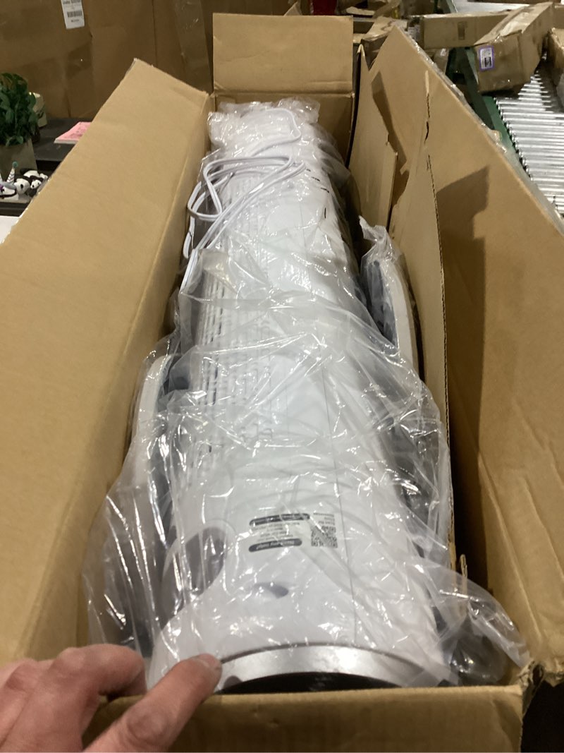 Condition photo showing As Is for levoit tower fan for bedroom, 90° oscillating standing fan with 28db quiet for sleep, 25ft/s velocity, 12h timer, 5 speeds 4 modes, remoter, bladeless room fan for home, office, indoor, 36 inch, white white 36 inches
