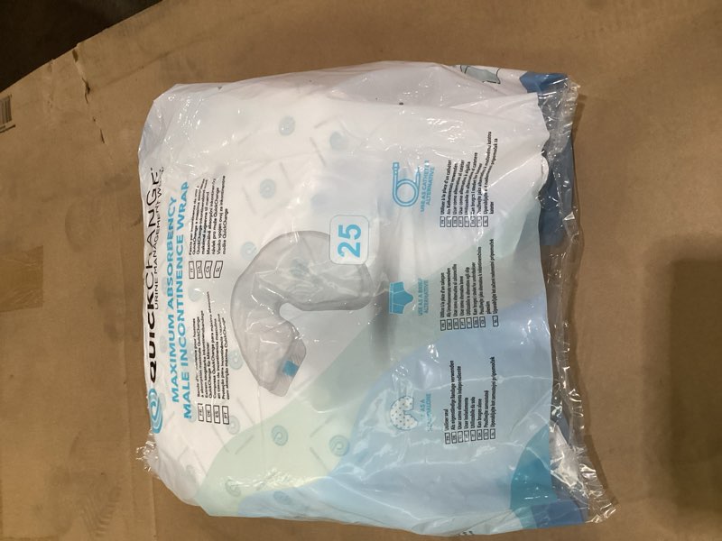 Condition photo showing New/Like New for 25 per pack quickchange male maximum absorbency incontinence wrap, one-size,