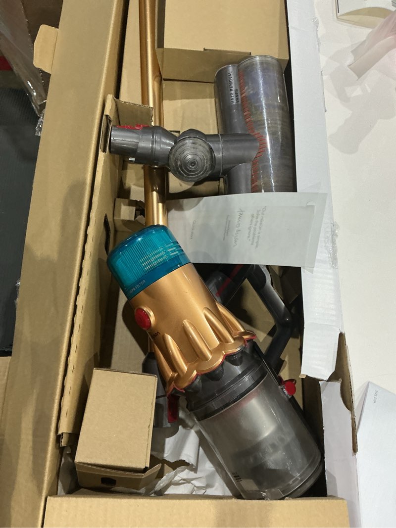 Condition photo showing As Is for dyson gen5detect cordless vacuum, 280aw, 3 power modes, up to 70 minutes,² illumination reveals dust, hepa filtration, all floor types