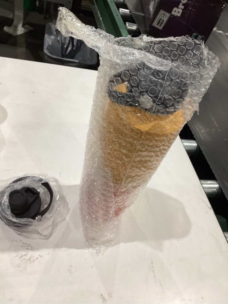 Condition photo showing As Is for insulated water bottle 40 oz, triple wall vacuum stainless steel (cold for 48 hrs), leak proof & non-bpa, modern water flask jug with paracord handle & straw spout lids, ombre orange 40 ounces ombre orange