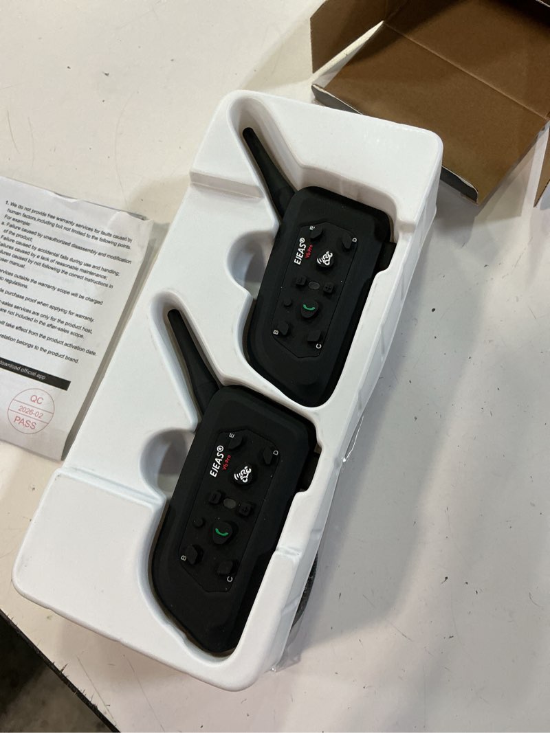 Condition photo showing Good Condition for ejeas v6 pro motorcycle bluetooth headset, upgraded 2 riders intercom helmet communication system with auto-answering call and noise reduction for motorcycling skiing and climbing (2 pack) v6pro 2pcs