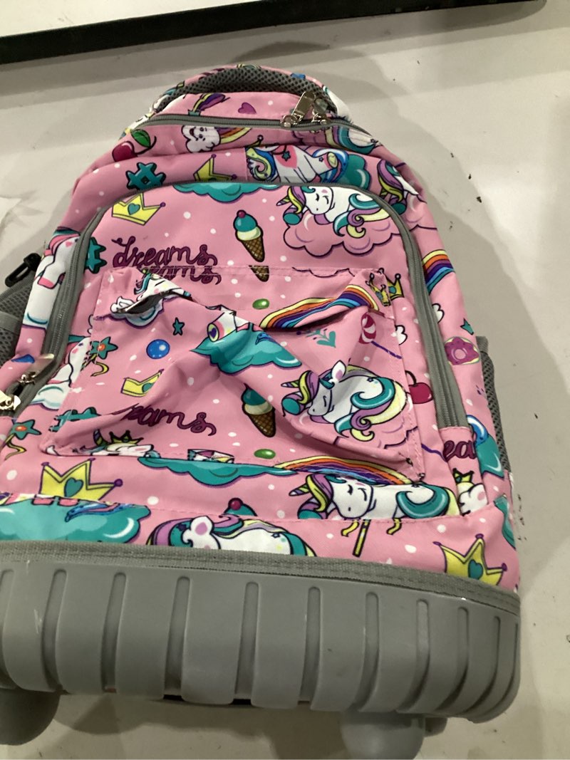 Condition photo showing Good Condition for 6 wheel rolling backpack for kids 18" set - unicorn