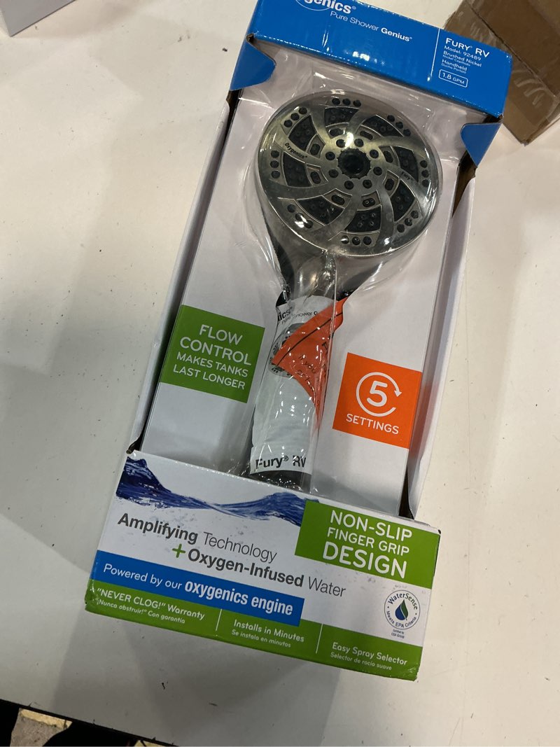 Condition photo showing New/Like New for etl oxygenics 92489 fury rv handheld shower - brushed nickel, 72 inch hose length