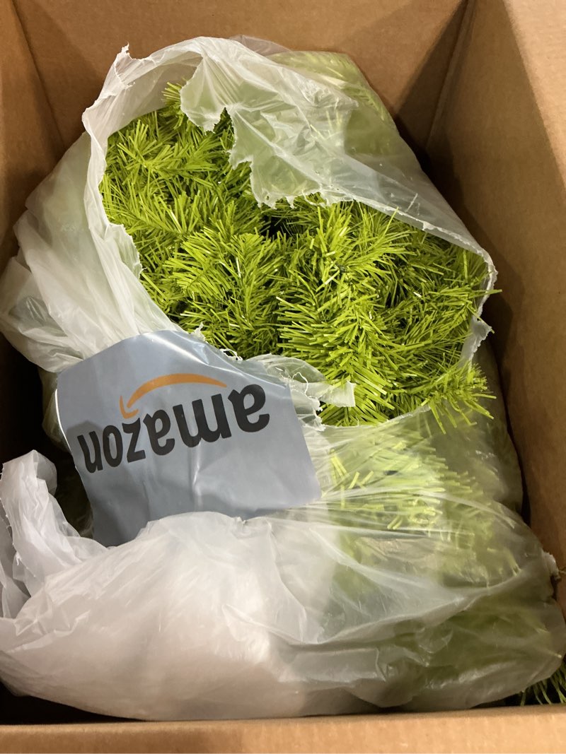 Condition photo showing As Is for Jutom 13.2 ft Valentine's Garlands with 16.4 ft LED Lights Artificial Garland Romantic Pine Valentine Garland Decoration for Stairs Fireplace Mantel Front Door Porch Holiday Party(Bright Green)