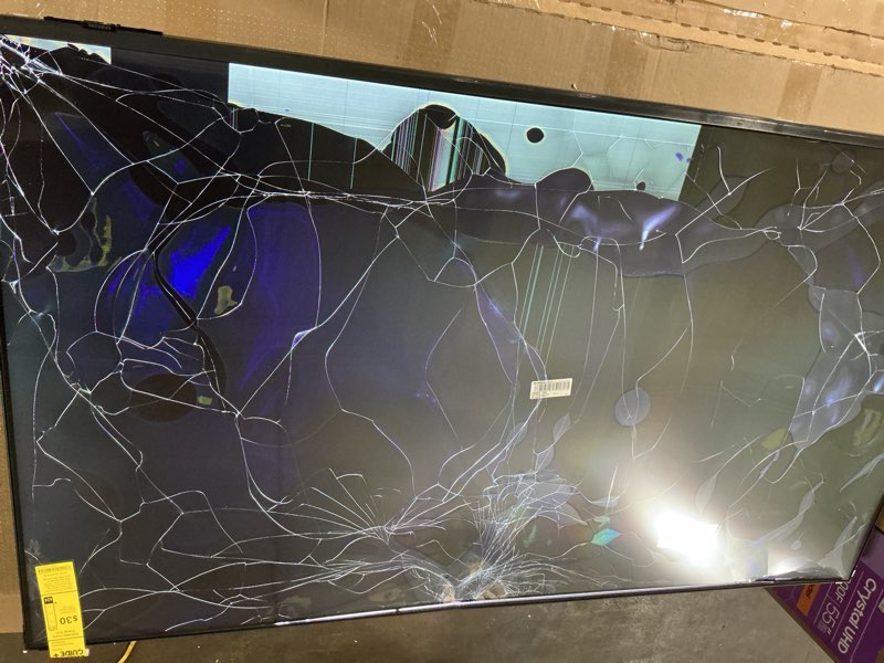 Condition photo showing As Is for screen damaged samsung 55-inch class crystal uhd u8000f 4k smart tv (2025 model) endless free content, crystal processor 4k, metalstream design, knox security, compatible with alexa