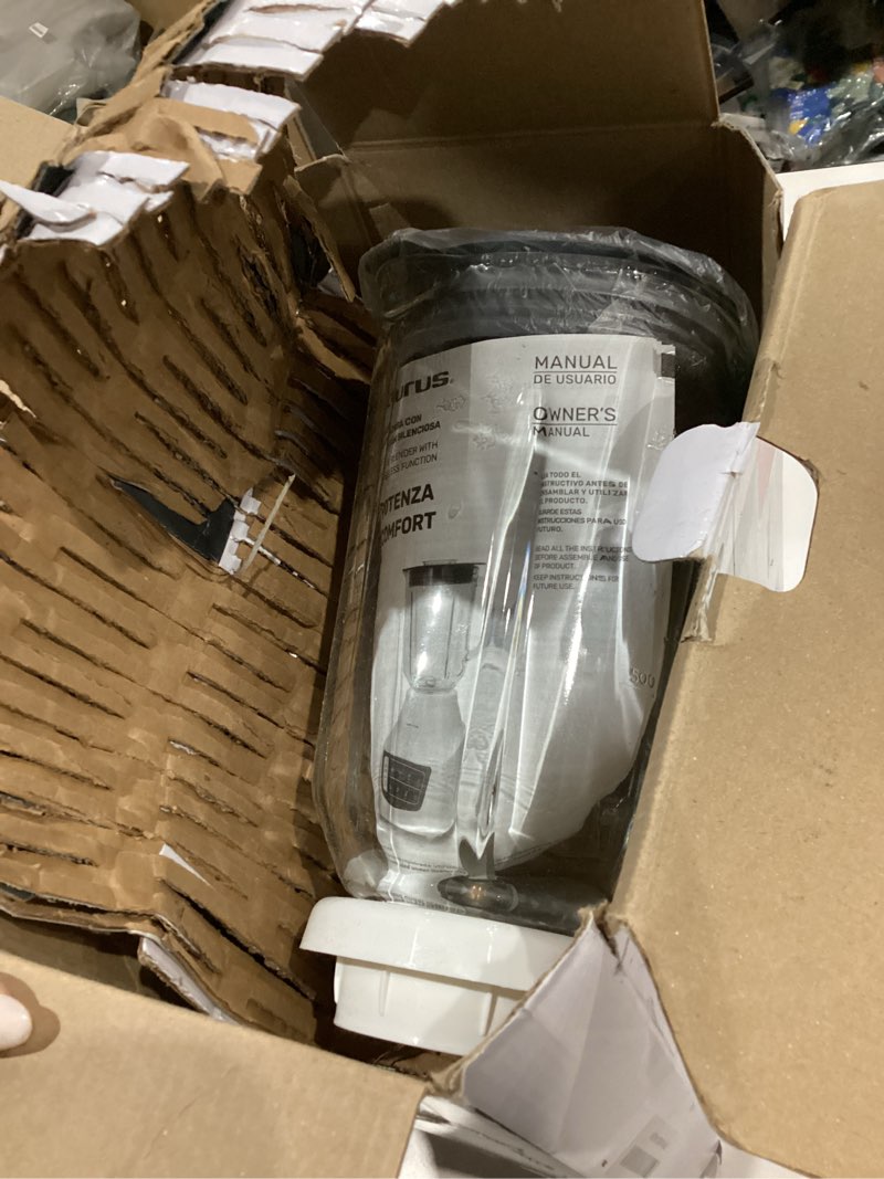 Condition photo showing As Is for Taurus Potenza Comfort Blender, 1050W, 1.5L Glass Jar, Up to 50% Less Noise, Stainless Steel Blades, 9 Speed Settings, Quiet Powerful Blender for Smoothies, Ice, and Frozen Drinks