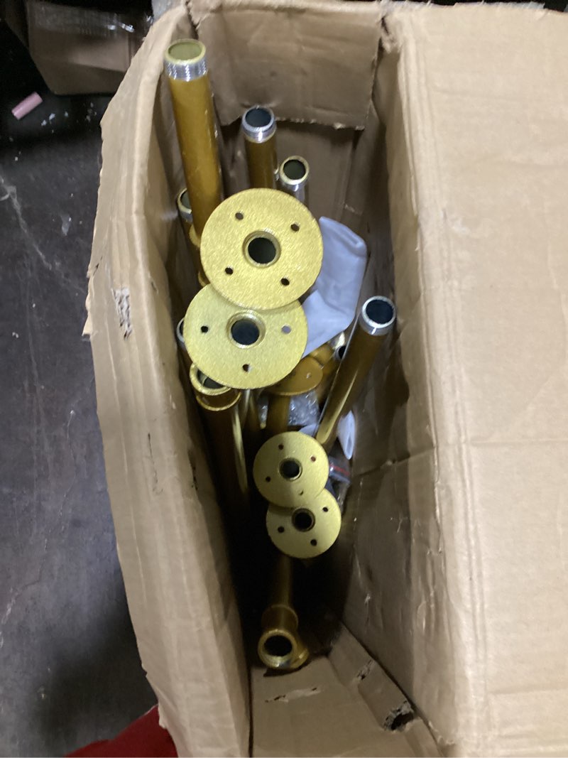 Condition photo showing Good Condition for Industrial Pipe Gold Clothing Rack with Shelves, Retail Display Wall Mounted Storage Clothes Hanging Shelf Gold Pipeline Hanging Rod Steampunk Style, 4 Tier Wood Garment Rack 72.8x71inch III-4 Tier-Gold