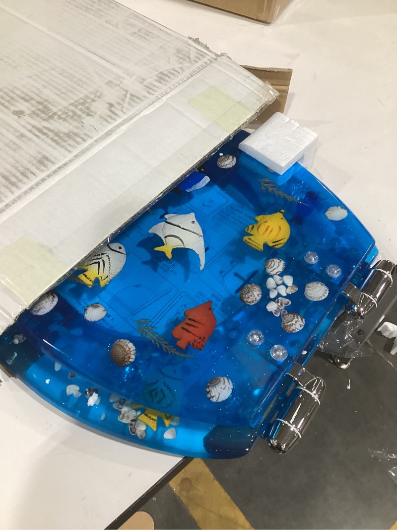 Condition photo showing Good Condition for Angol Shiold Round Ocean Resin Toilet Seat Slow Close Quick Release Metal Zinc Alloy Hinge Easy to Install also Easy to Clean, Decorative Acrylic Seats (17 Inch, Blue Ocean, Upgraded hinge) Transparent Blue Ocean Fish