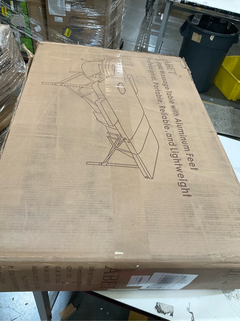 Condition photo showing New/Like New for abet massage table, 3 fold portable professional lash tattoo spa bed, height adjustable 23.5" wide compact facial table with detachable oil pocket towel rod face cradle armrest, aluminum feet & black 3 fold black with oil pocket(aluminum frame)