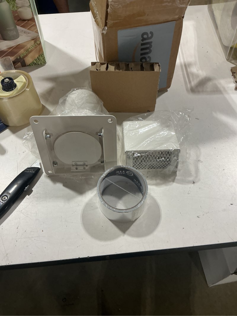 Condition photo showing Good Condition for 3 inch dryer vent cover outside, galvanized steel exterior hooded wall vent cover with removable screen & cushioned backdraft flap, exhaust vent for house through-wall dryer vent kit (white - 3 inch)