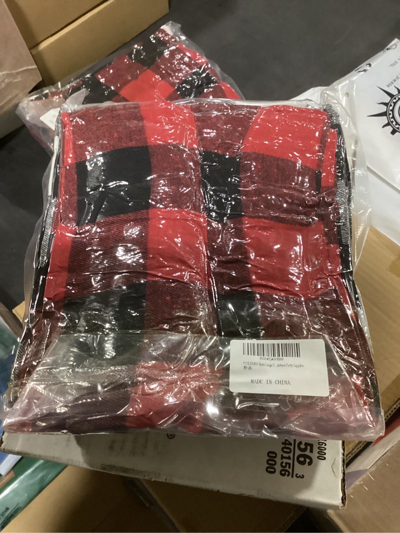 Condition photo showing New/Like New for New Upgraded Large Fabric Drawstring Gift Bags, 47x28 Inch, 2 Pcs Buffalo Plaid Big Cloth Gift Bags for Xmas Present, Package Storage, Christmas Party Supplies Favors