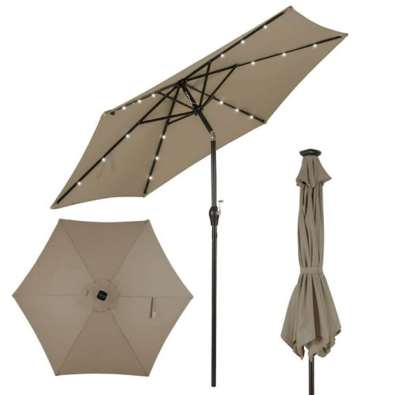 Costway 9ft Patio Solar Umbrella LED Patio Market Steel Tilt w/ Crank Outdoor (Tan), 0 of 10     Visit the Costway Store Costway 9ft Patio Solar Umbrella LED Patio Market Steel Tilt w/ Crank Outdoor (Tan)