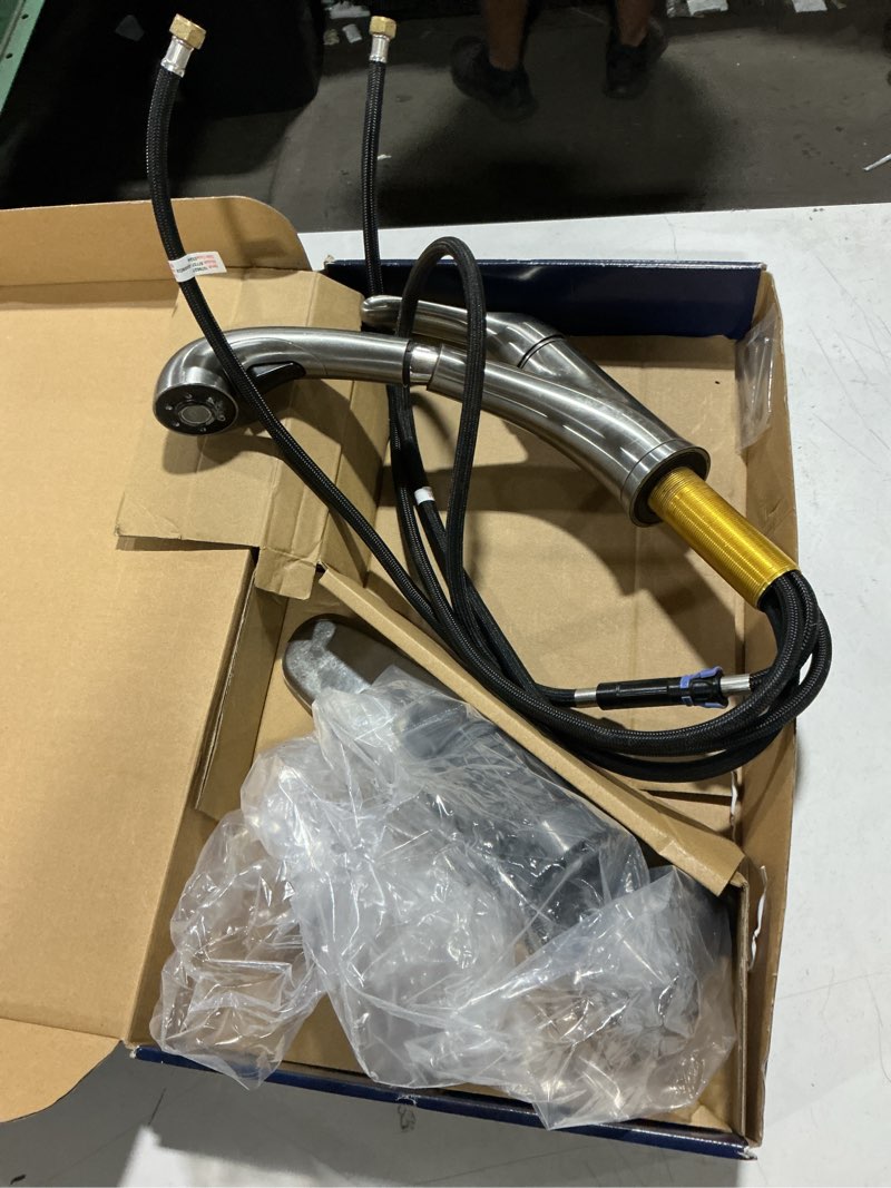 Condition photo showing As Is for project source stainless steel pvd 1-handle deck mount pull-out handle/lever kitchen faucet (deck plate included)