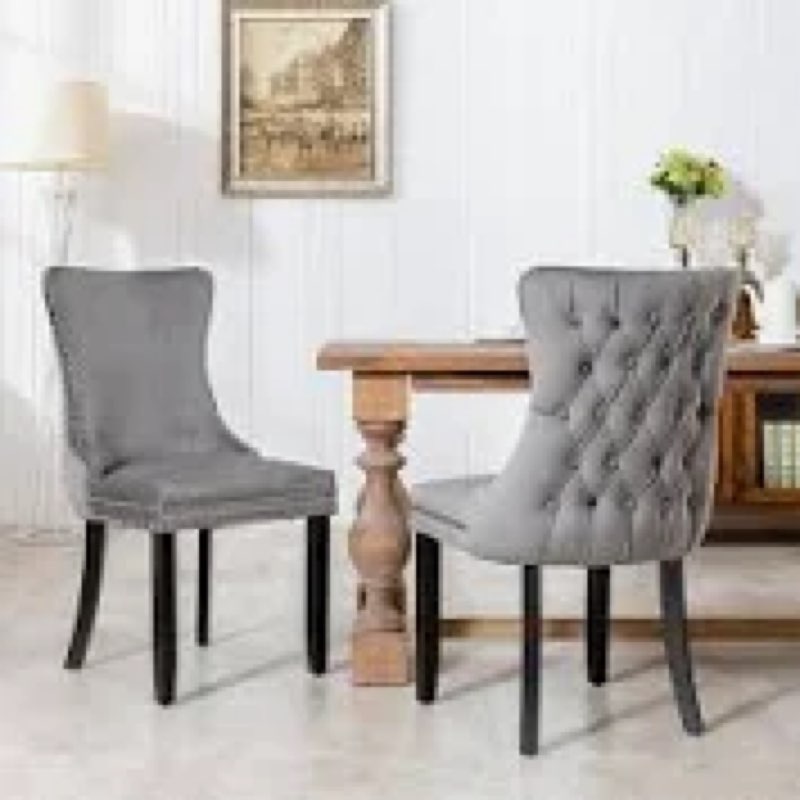 Modern Velvet Dining Chair High-End Wood Legs Nailhead Trim(Set of 2)