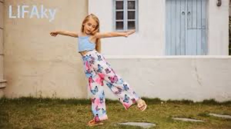 Handfrog Girl 2 Piece Outfits Fall Clothes Tie Knot Top Wide Leg Pants Suits Casual Kids Matching Se