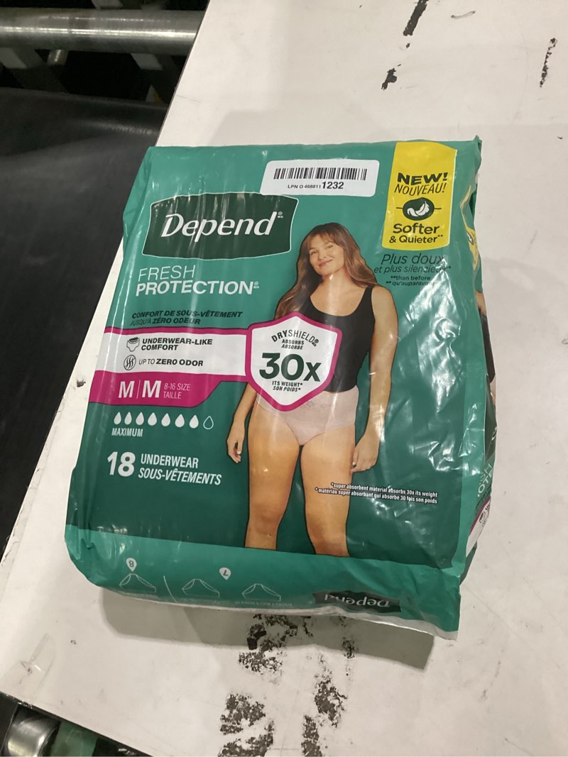 Condition photo showing New/Like New for depend fresh protection adult diapers, incontinence & postpartum bladder leak underwear for women, disposable, maximum, medium, blush, 18 count, packaging may vary