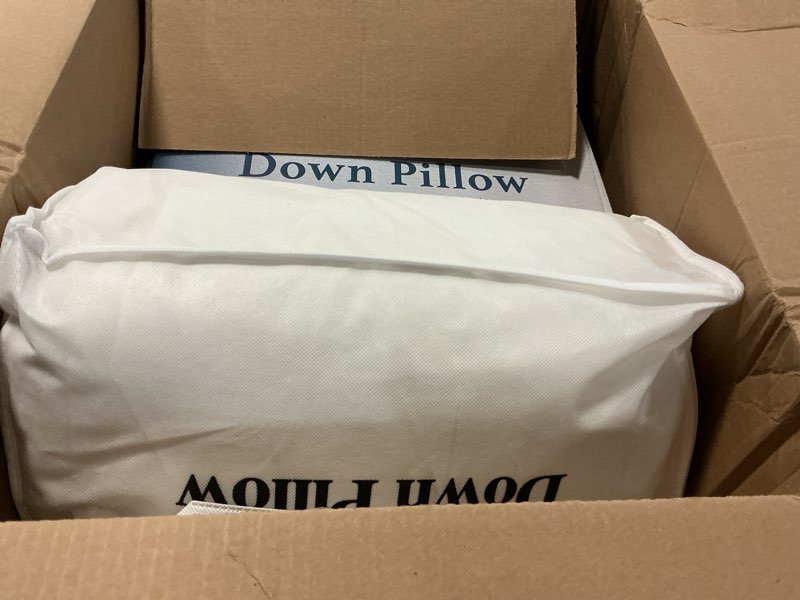 Condition photo showing As Is for shilucheng canadian goose down pillows queen size set of 2, 900+ fill power side sleeper pillow for sleeping neck pain relief,100% cotton shell hotel quality pillows?white, 20" x 30"?