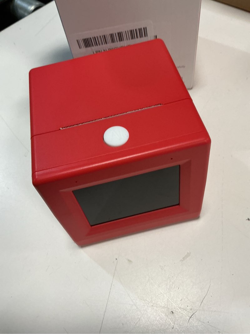 Condition photo showing As Is for smart ai voice sticker maker machine,mini sticker printer for kids, inkless portable thermal stickerbox printer with photo printing, diy label maker for scrapbooking, crafts, gift wrapping red