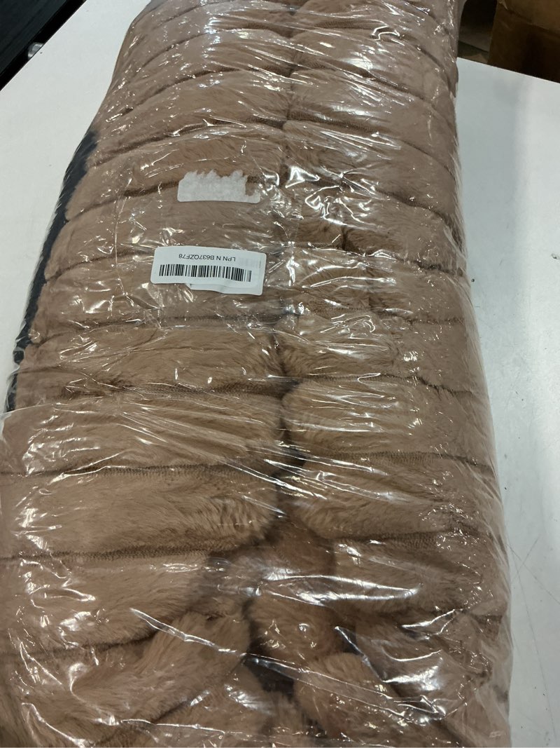 Condition photo showing Good Condition for donut dog and cat bed, luxurious comfortable faux rabbit fur pet beds, round anti-anxiety calming puppy kitten bed with anti-slip bottom for small medium dogs & cats(28", brown) brown m(28x28x8)