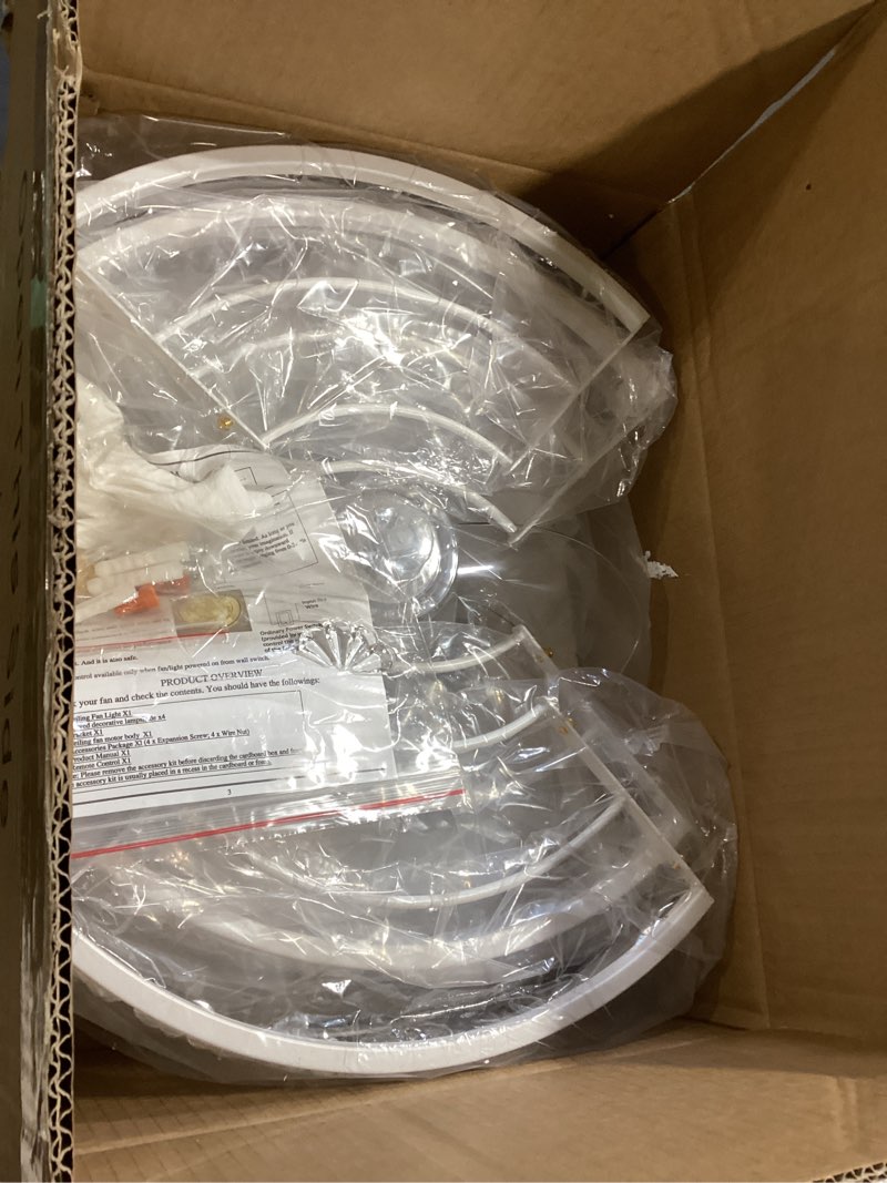 Condition photo showing Good Condition for white caged ceiling fan with light and remote, modern romantic flower crystal ceiling fans with lights, flush mount low profile fandelier, 6-speed reversible for bedroom,dining room,girls room,nursery