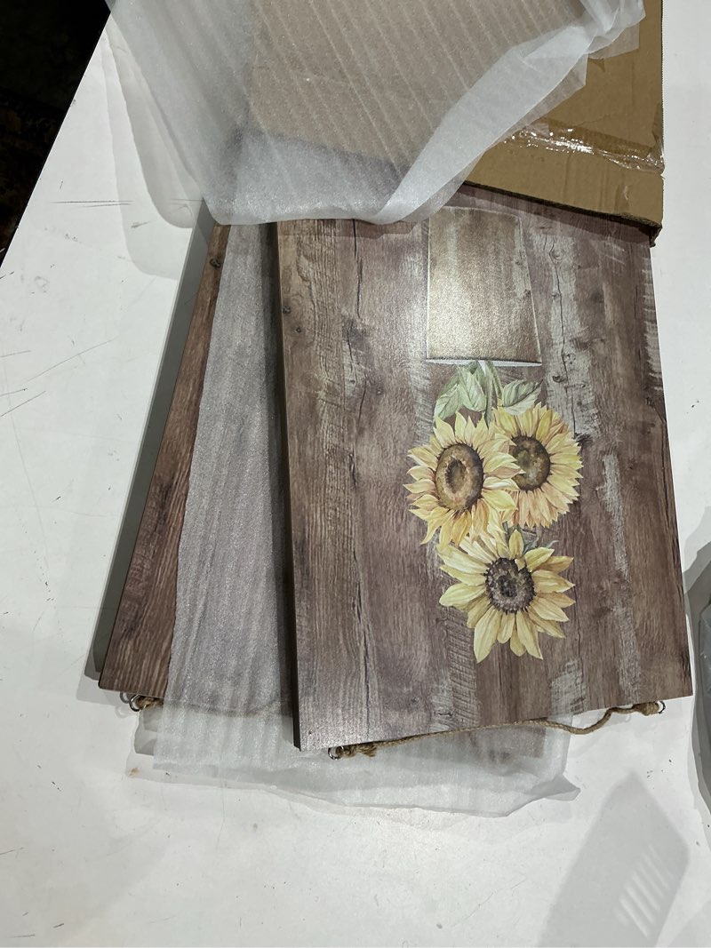 Condition photo showing Good Condition for selead 2-pack solid wood frame chalkboard signs with dustless chalk - 12"x16" small wall hanging chalk board, double-sided message menu board + rustic sunflower art decor for business, home, farmhouse 2pc chalkboard